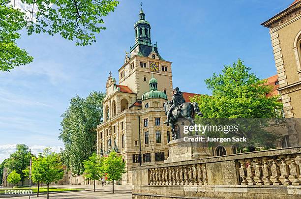 streetview on luitpold prinzregent statue and bavarian national museum munich - munich street stock pictures, royalty-free photos & images