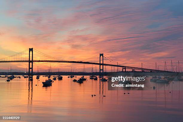 newport bridge at sunrise - rhode island bridge stock pictures, royalty-free photos & images