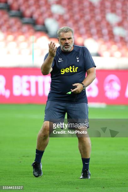 Ange Postecoglou, manager of Tottenham Hotspur conducts training ahead of the pre-season friendly match between Tottenham Hotspur and Lion City...