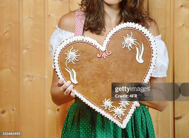 lebkuchen gingerbread heart with copy space (xxxl) - gingerbread stock pictures, royalty-free photos & images