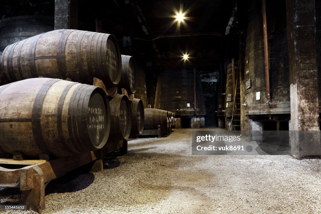 Vintage Porto wine cellar