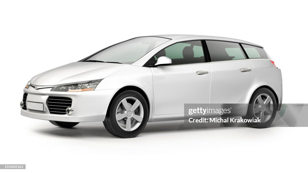 White modern compact car on white background
