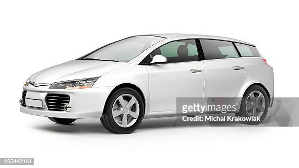 white modern compact car on white background - car stock pictures, royalty-free photos & images