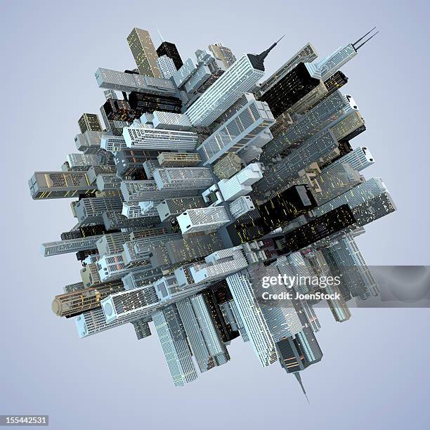 el futuro mundo de la arquitectura rascacielos de la ciudad abstracta cubo 3d - new york city fotografías e imágenes de stock