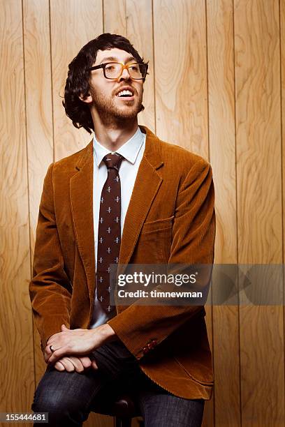 nerdy college professor 1970s portrait looking away - portrait of teacher and student bildbanksfoton och bilder