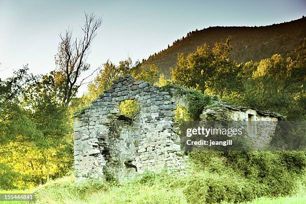 ruined cottage at sunset - aveyron stock pictures, royalty-free photos & images
