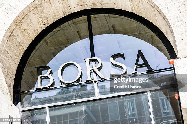 borsa (italian milan stock exchange) entrance - italian market stock pictures, royalty-free photos & images