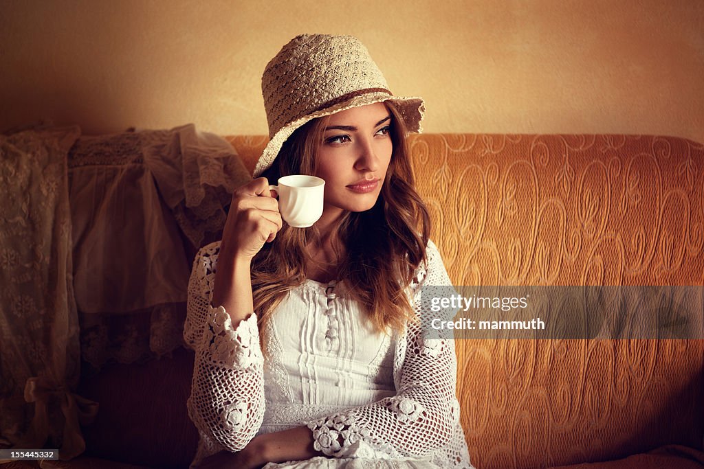 Italian girl drinking coffee