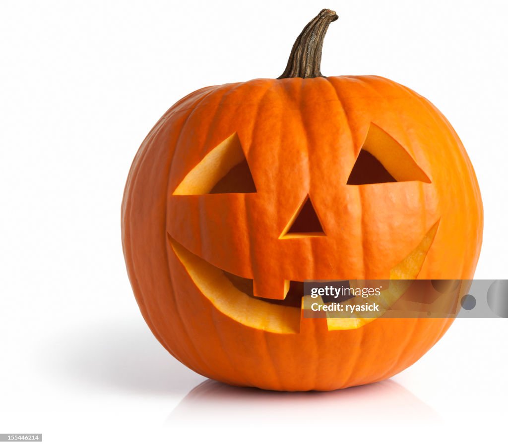 Freshly Carved Jack-o-Lantern Pumpkin Isolated on White