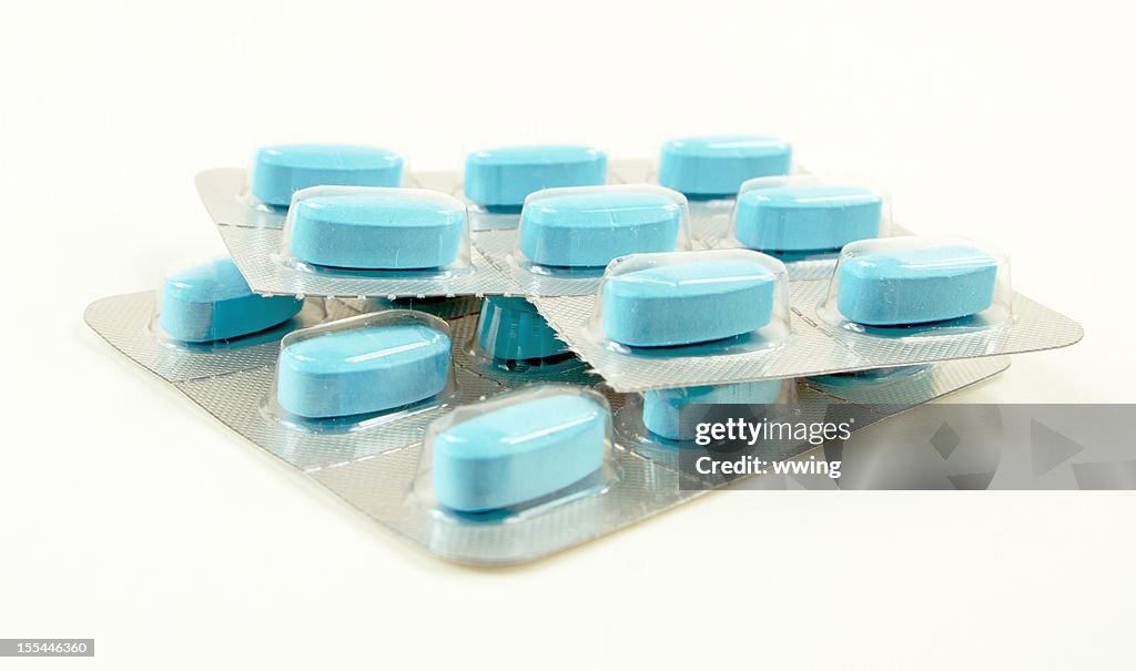 Blue Pills Sealed in Plastic