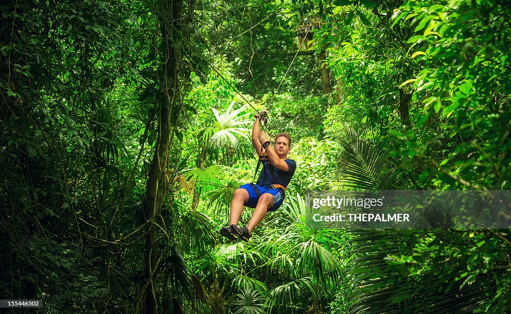 Man during a Zip-line Tour Guatemala