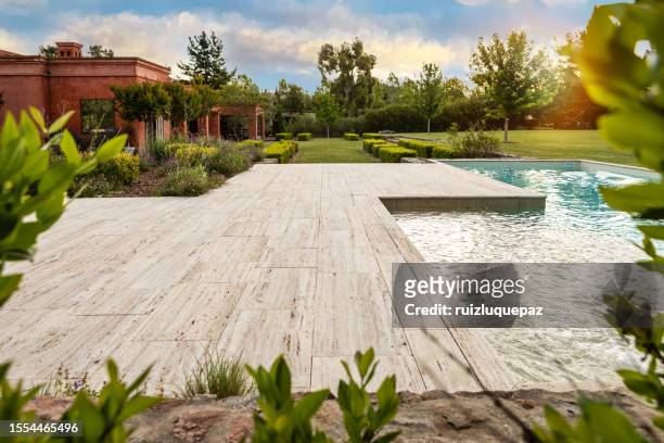 landscaping and garden design - landscaped patio stock pictures, royalty-free photos & images