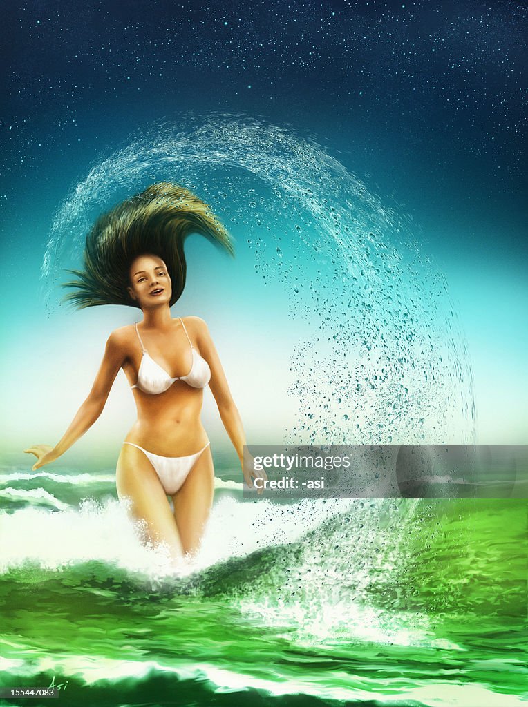 Digital painting . women out of the water