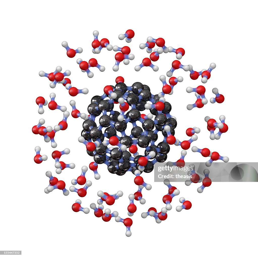 Buckyball atomic replica mit Wasser Moleküle