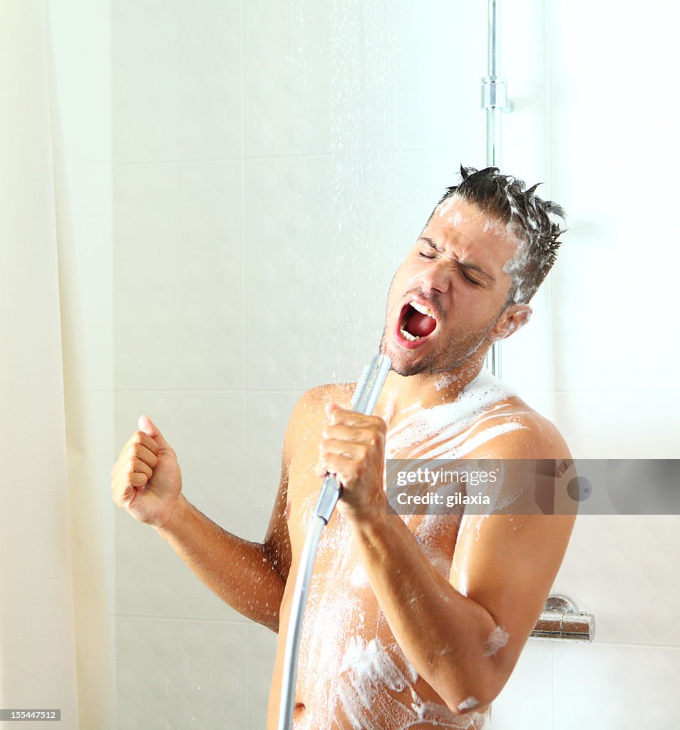 Man singing under shower