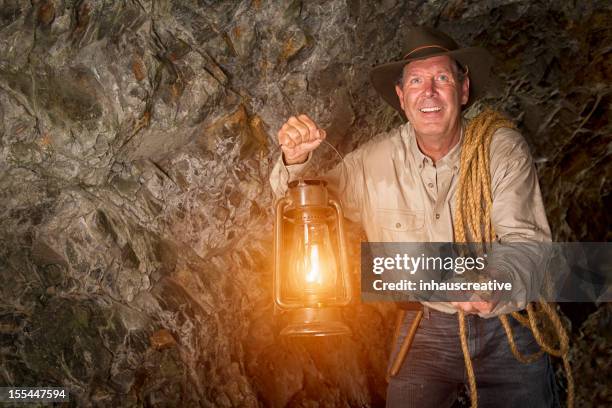 excited gold miner hitting the jaclpot - vind stock pictures, royalty-free photos & images