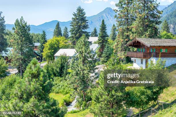 public park in bavarian style village leavenworth, wa, usa. - leavenworth washington stock pictures, royalty-free photos & images