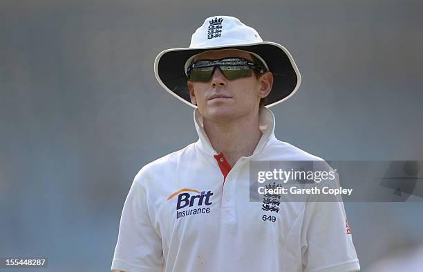 Eoin Morgan of England during day two of the tour match between Mumbai A and England at The Dr D.Y. Palit Sports Stadium on November 4, 2012 in...