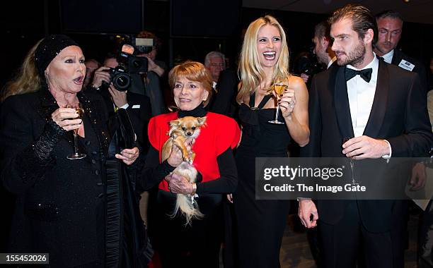 Ursula Andress, Lys Assia, her dog Alijah, Michelle Hunziker and Tomaso Trussardi attend the Gala of Bern in her honour celebrating 50 years of the...