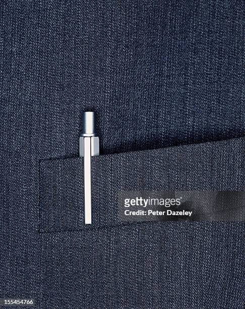 pen in suit jacket breast-pocket - gray jacket fotografías e imágenes de stock