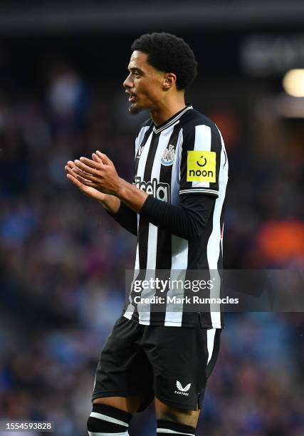 Jamal Lewis of Newcastle United in action during the pre-season friendly match between Rangers and Newcastle at Ibrox Stadium on July 18, 2023 in...