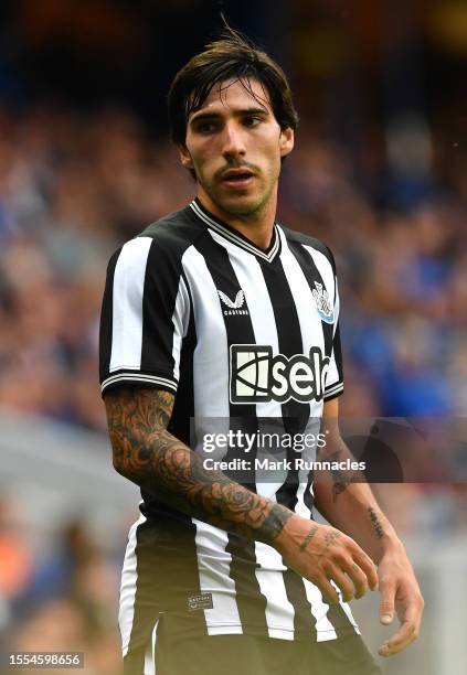 Sandro Tonali of Newcastle United in action during the pre-season friendly match between Rangers and Newcastle at Ibrox Stadium on July 18, 2023 in...