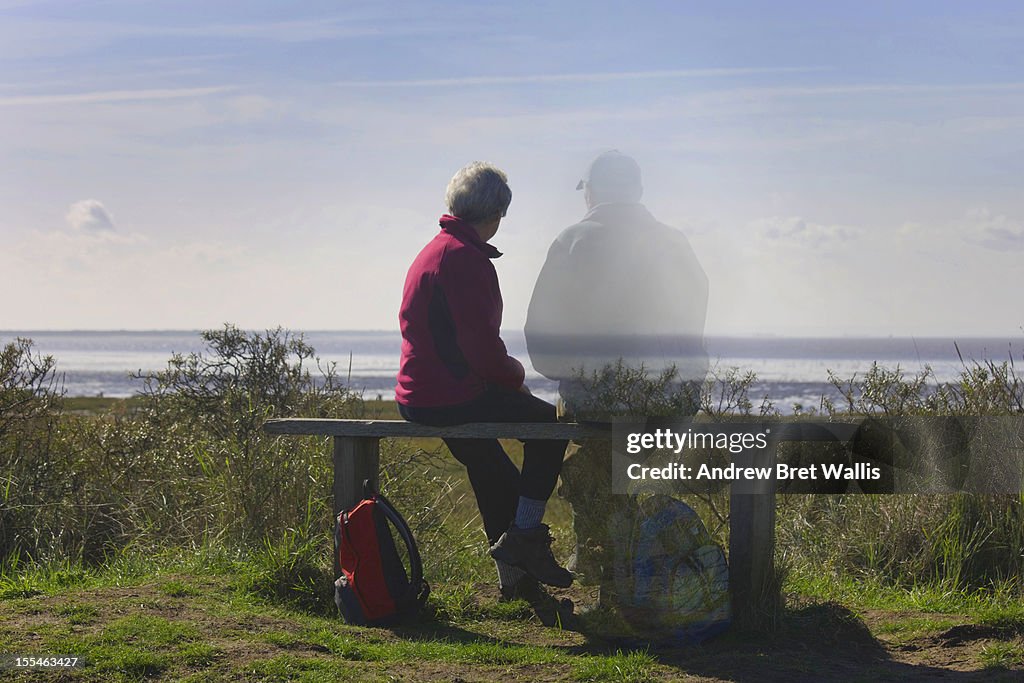 Senior woman sitting with her ghosted partner