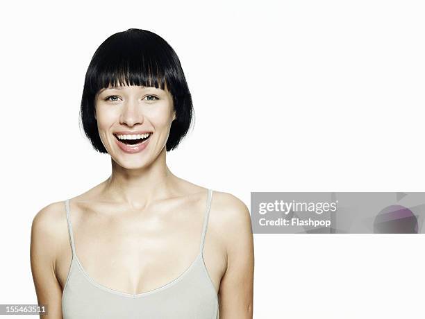 portrait of woman smiling - bobbed hair 個照片及圖片檔