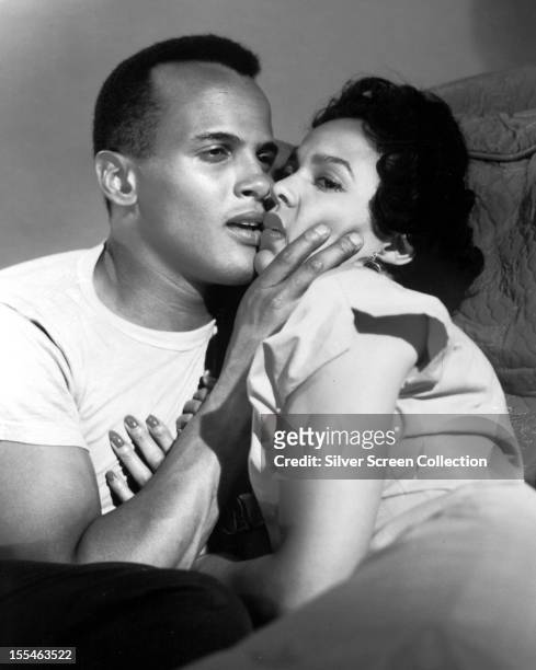 American singers and actors Harry Belafonte and Dorothy Dandridge in 'Carmen Jones', directed by Otto Preminger, 1954. Belafonte plays Joe and...
