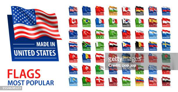 stockillustraties, clipart, cartoons en iconen met made in - vector set. most popular flags and text made in. isolated on white backround - flag canada