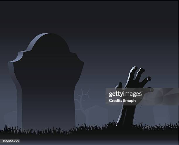 zombie hand & gravestone - cemetery stock illustrations