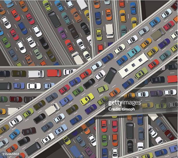 gridlock - car top view stock-grafiken, -clipart, -cartoons und -symbole