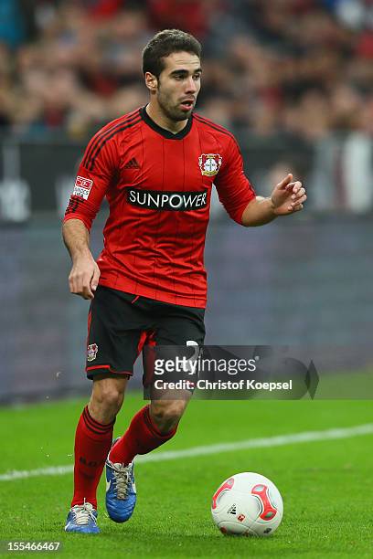Ramos Carjaval of Leverkusen runs with the ball during the Bundesliga match between Bayer 04 Leverkusen and Fortuna Duesseldorf at BayArena on...