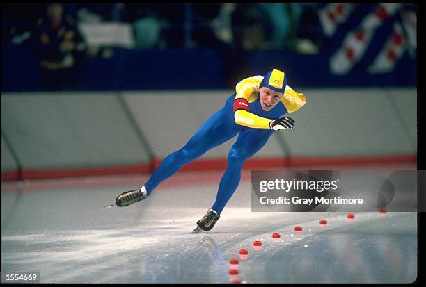 TOMAS GUSTAFSON OF SWEDEN IN ACTION DURING FINAL OF THE 10 KILOMETRE SPEED SKATING RACE AT THE 1988 WINTER OLYMPICS. GUSTAFSON WON THE RACE WITH A...