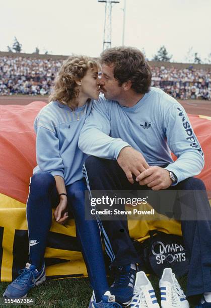 American athlete Mary Decker, with her partner, British discus thrower Richard Slaney, circa 1984.