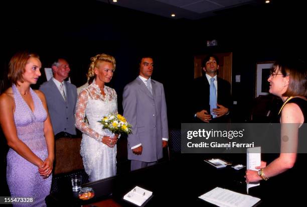 The civil wedding of French actress and dancer Marlene Mourreau with Cuban dancer Michel Guevara, Twenty Second June 2000, Madrid, Castilla La...