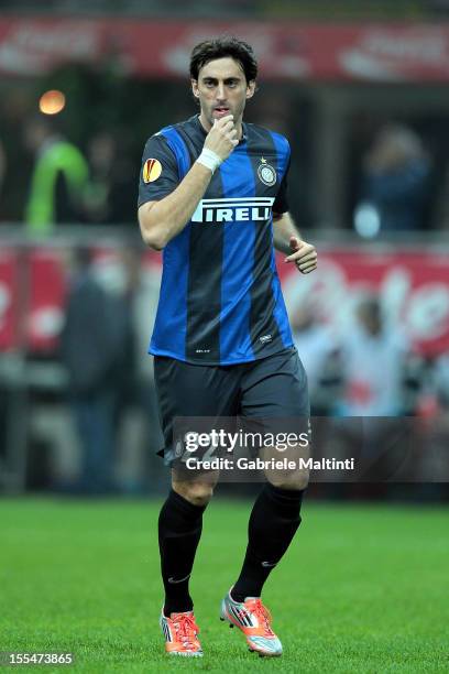 Diego Milito of FC Internazionale Milano in action during the UEFA Europa League group H match between FC Internazionale Milano and FK Partizan on...