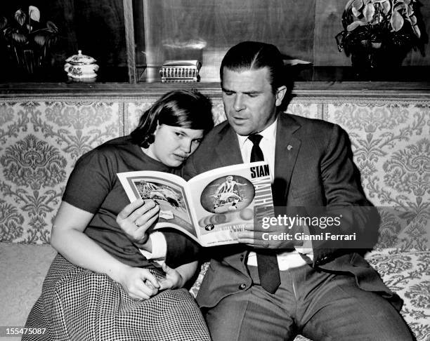 Ferenc Puskas, the Hungarian soccer player of Real Madrid, with his daughter Madrid, Castilla La Mancha, Spain. .