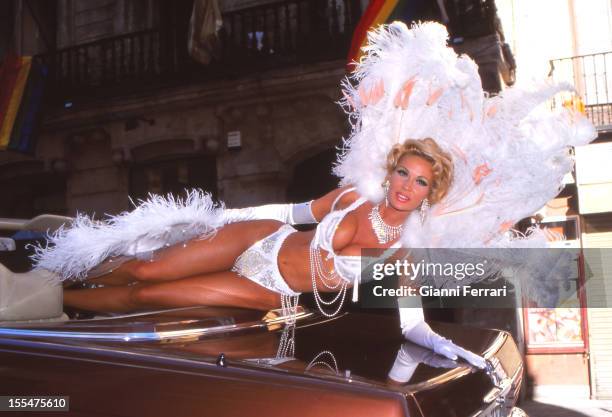 The French actress and dancer Marlene Mourreau during a demonstration of `Gay Pride Day, 28th June 1998, Madrid, Castilla La Mancha, Spain .
