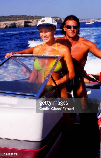 The French actress and dancer Marlene Mourreau on holiday on the island of Menorca with her boyfriend the Cuban dancer Michel Guevara, 11th August...