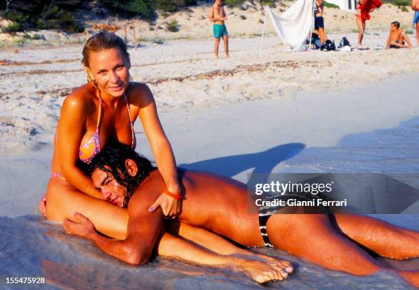 The French actress and dancer Marlene Mourreau on holiday on the island of Menorca with her boyfriend the Cuban dancer Michel Guevara, 11th August...