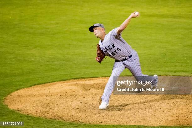 Danny Duffy of the Frisco RoughRiders pitches during the game against the Midland RockHounds at Riders Field on July 08, 2023 in Frisco, Texas.