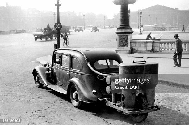 World War II, First car working with gas generator, Paris, 1940.