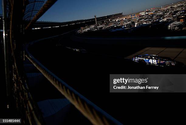 Jimmie Johnson drives the Lowe's Chevrolet during the NASCAR Sprint Cup Series AAA Texas 500 at Texas Motor Speedway on November 4, 2012 in Fort...