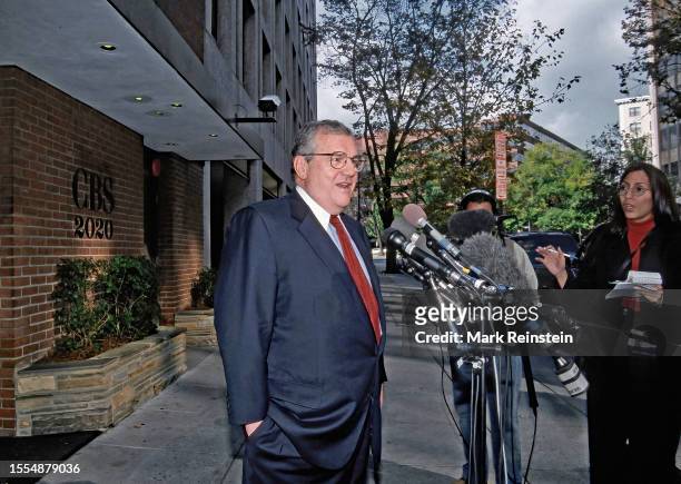 Robert S. Bennett a lawyer who represented President Bill Clinton during the Lewinsky affair talks with reporters outside the CBS studios after his...
