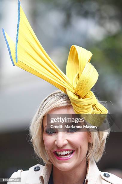 Myer Fashions on the Field presenter Fifi Box during the 2012 Melbourne Cup Parade on November 5, 2012 in Melbourne, Australia.