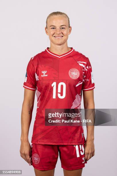 Pernille Harder of Denmark poses during the official FIFA Women's World Cup Australia & New Zealand 2023 portrait session on July 17, 2023 in Perth,...
