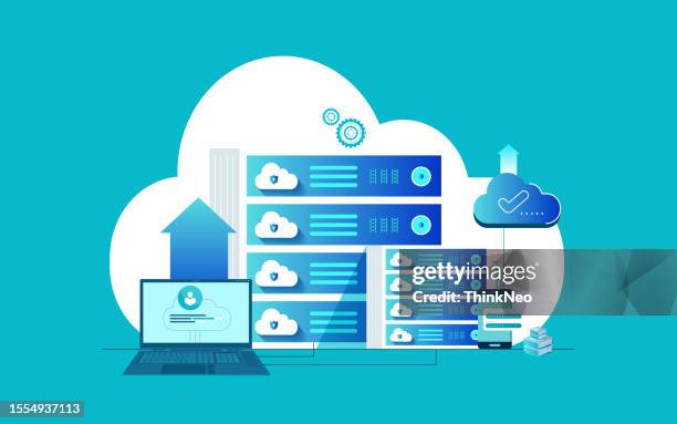 cloud computing service isometric landing page. - isometric globe stock illustrations