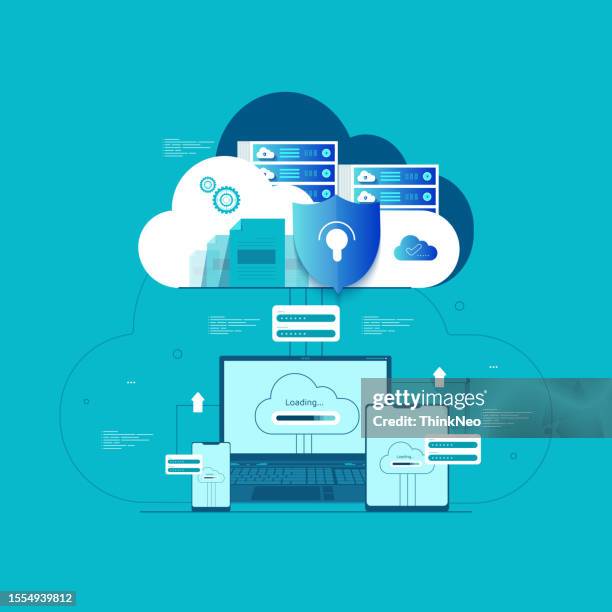 isometric modern cloud technology and networking concept. - integrated systems icon stock illustrations