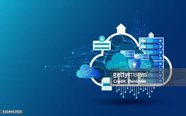 ilustrações de stock, clip art, desenhos animados e ícones de cloud computing service management. digital technology background. - cloud services